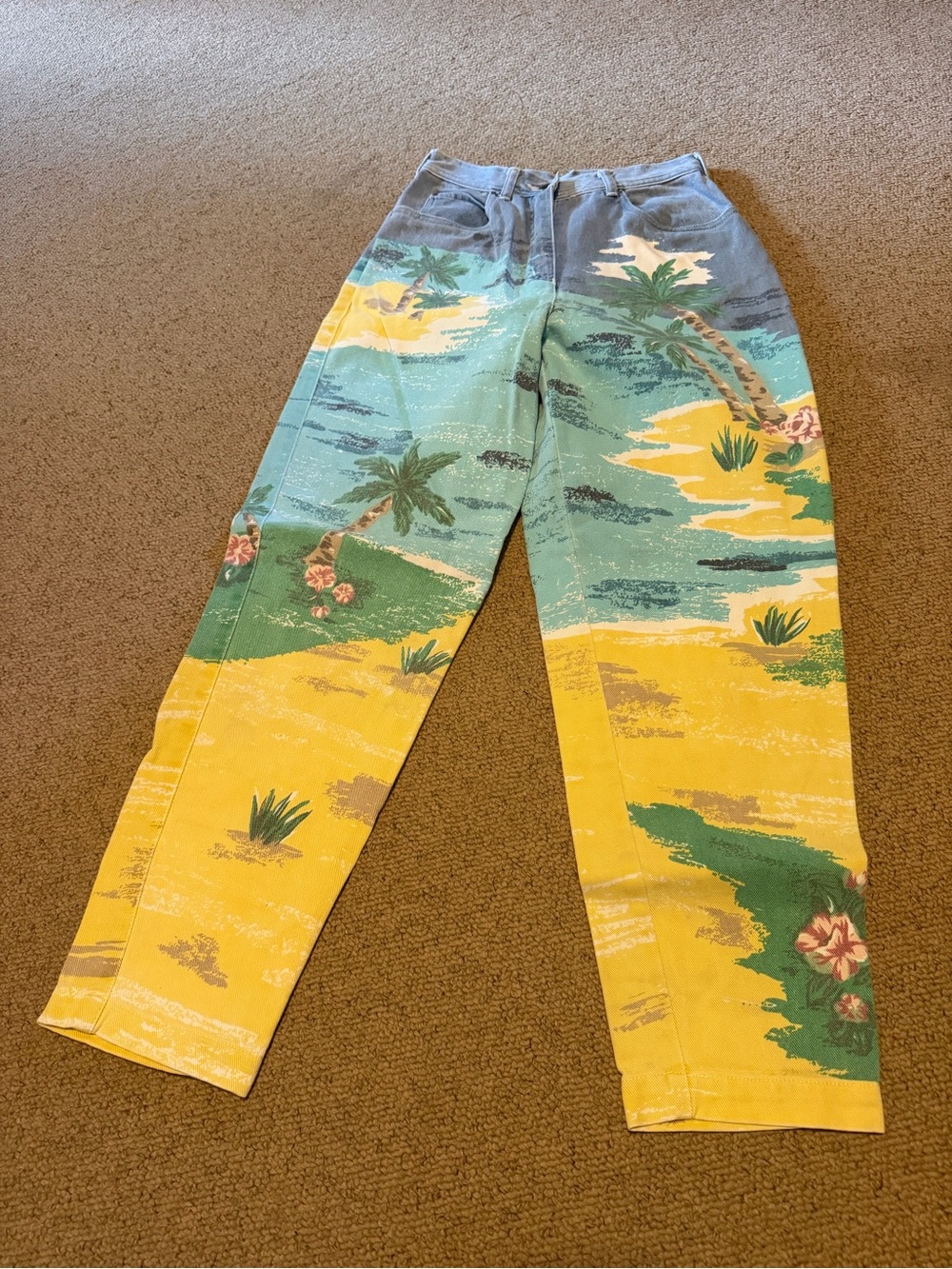 Together Tropical Print Beach Jeans - Yellow & Teal